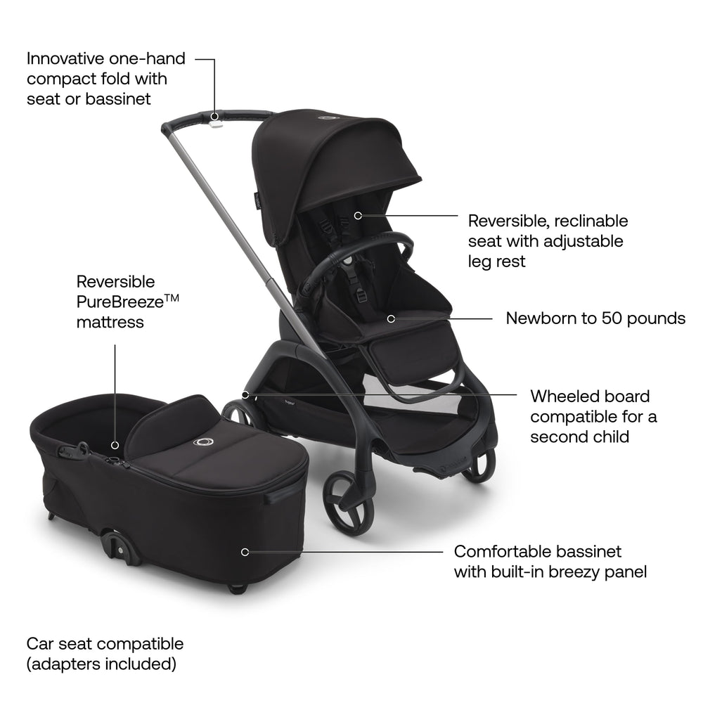 Bugaboo Dragonfly full-suspension delivers a smooth ride on city sidewalks.