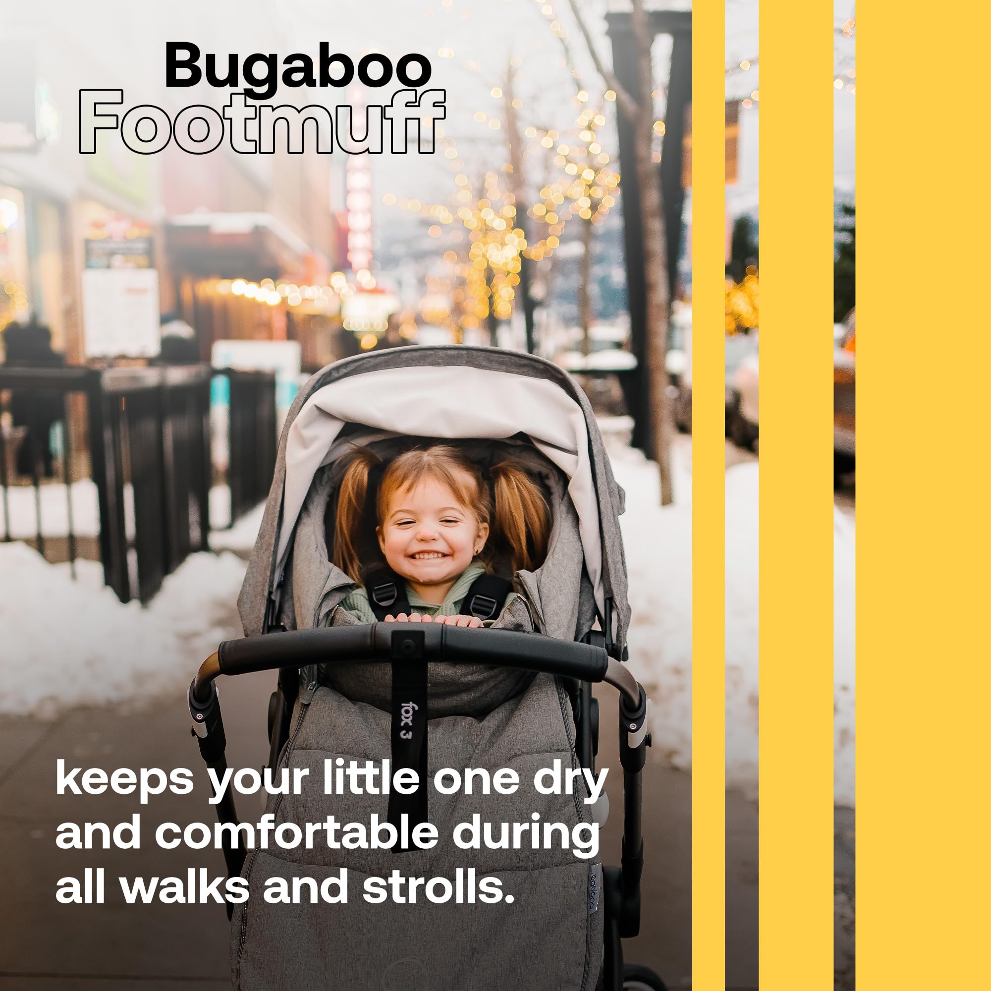 Bugaboo Footmuff reflective elements boost visibility after dark.