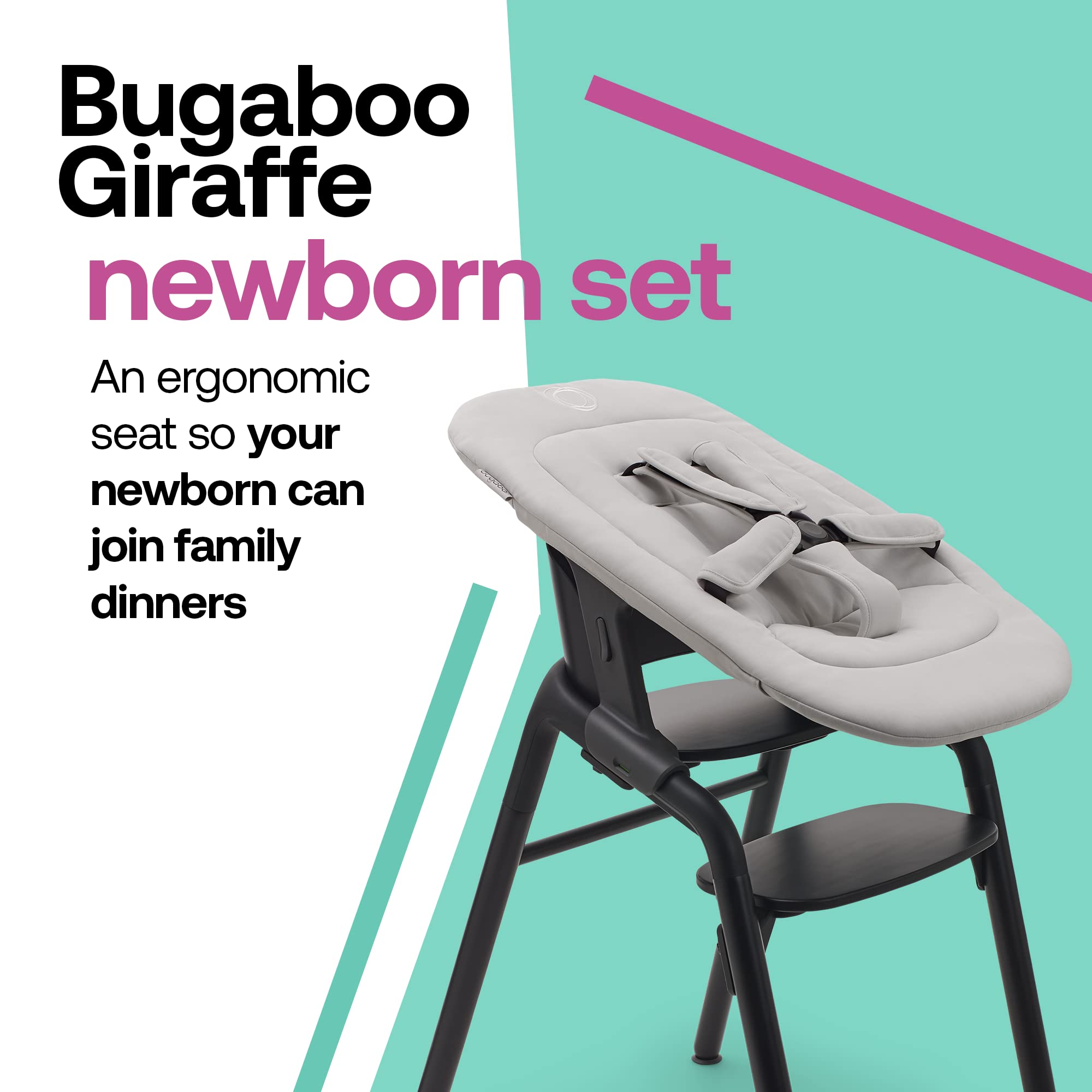 Bugaboo Giraffe 5-point harness keeps infant securely fastened.