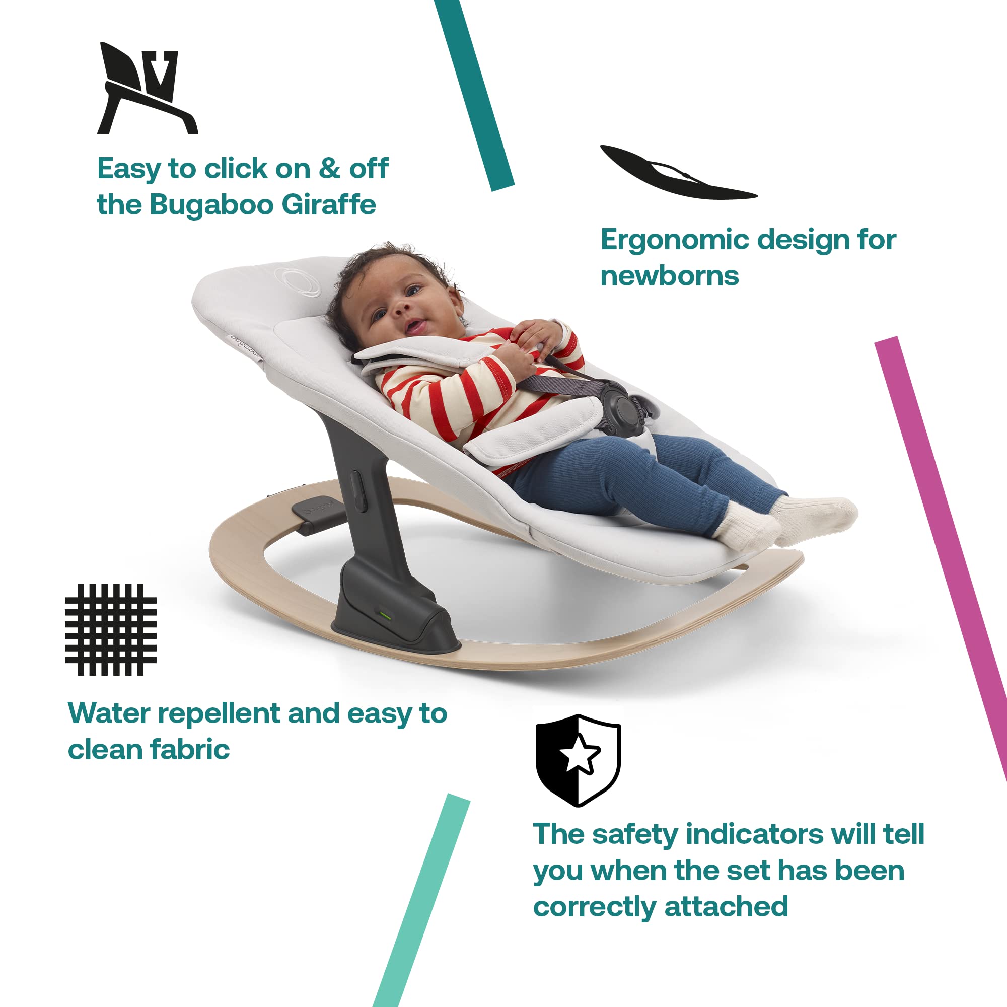 Bugaboo Giraffe infant lounger attachment for safe lounging.