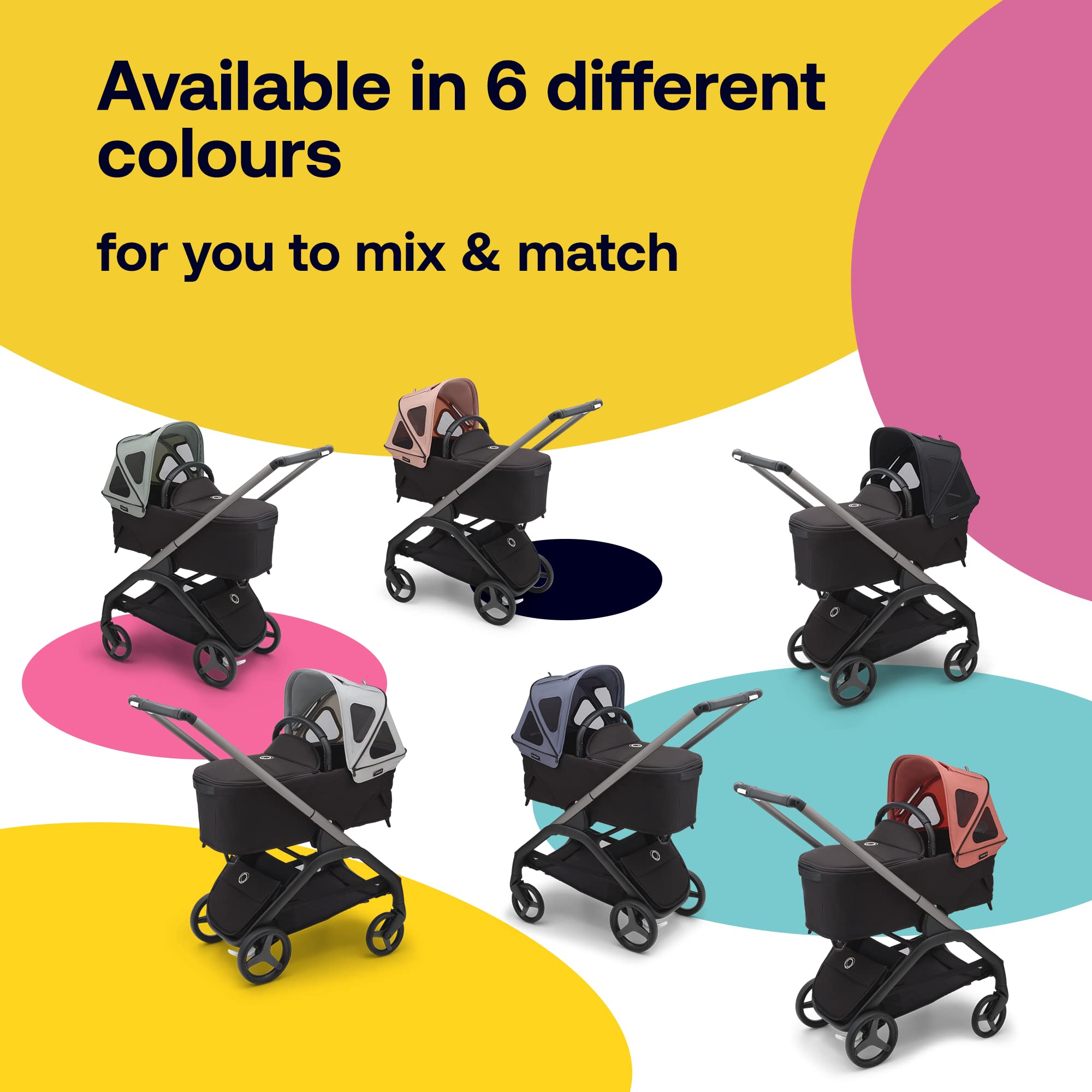 Bugaboo Breezy Sun Canopy UPF50+ fabric provides shade and cooling.