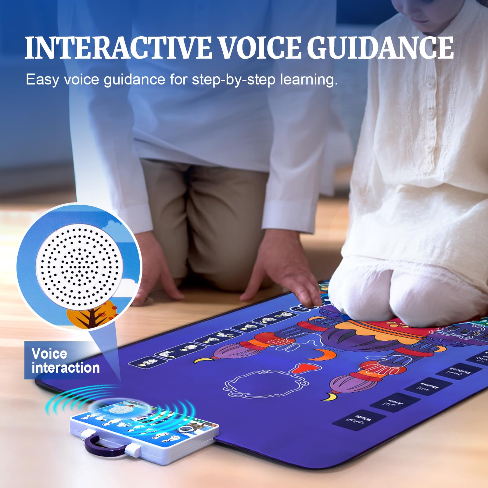 BUIFAC prayer mat with voice guidance illustrating interactive instruction.