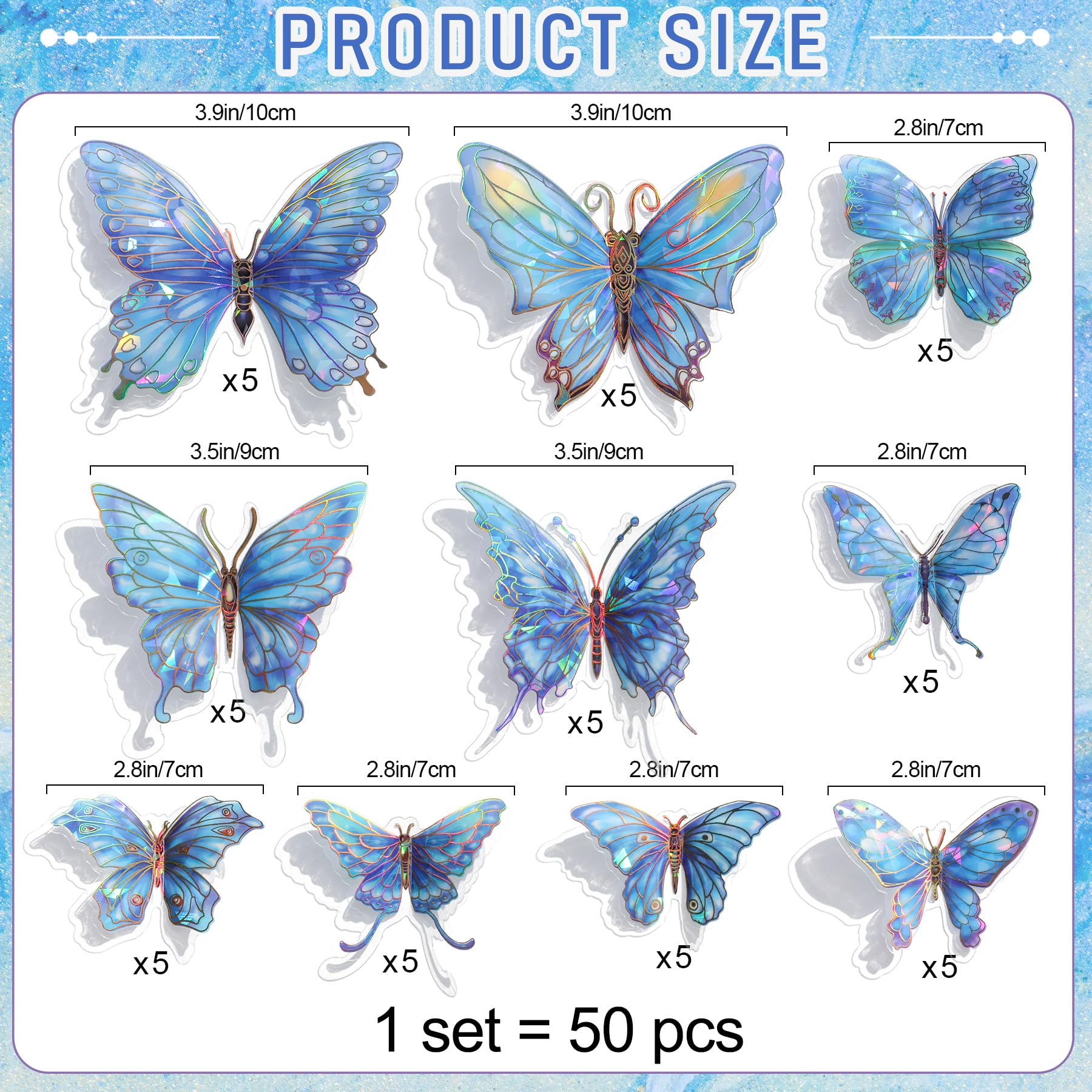 Buiory 3D butterfly wall decor blue safe PVC for kids spaces.