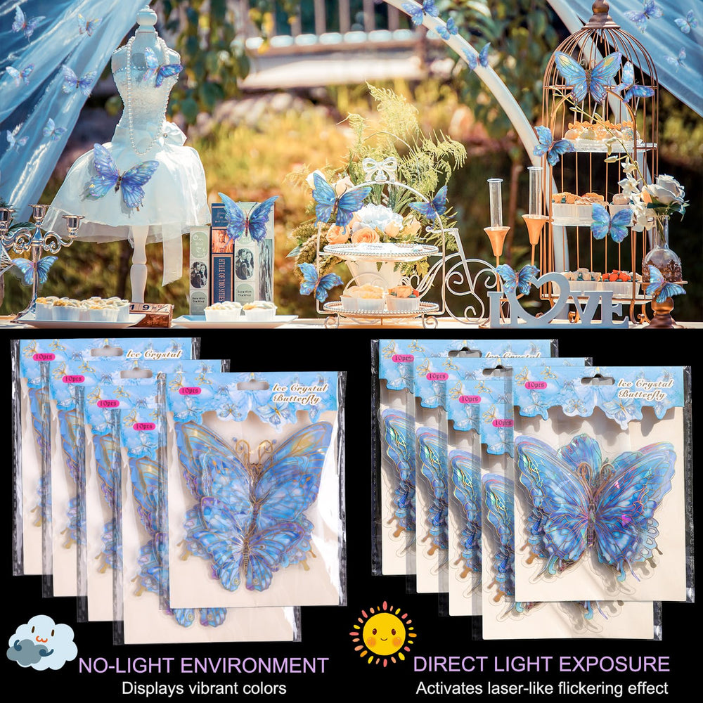 Buiory 3D butterfly wall decor blue flutter pose adds dynamic depth to walls.