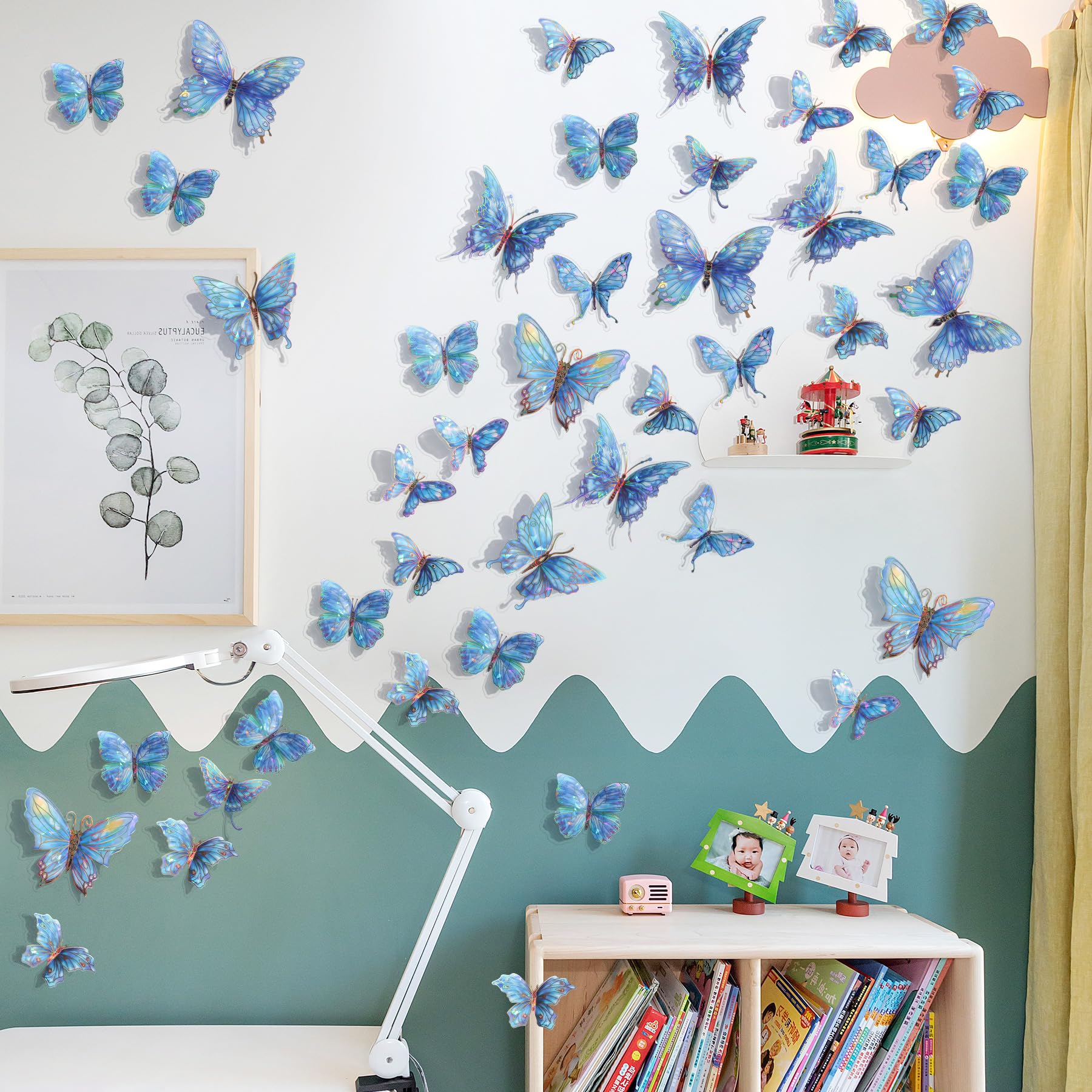 Buiory 3D butterfly wall decor blue removable adhesive leaves no residue.