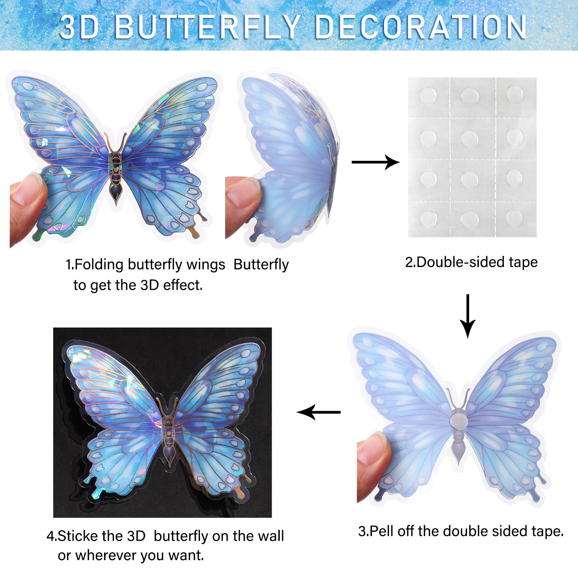 Buiory 3D butterfly wall decor blue reuse for seasonal decorating.