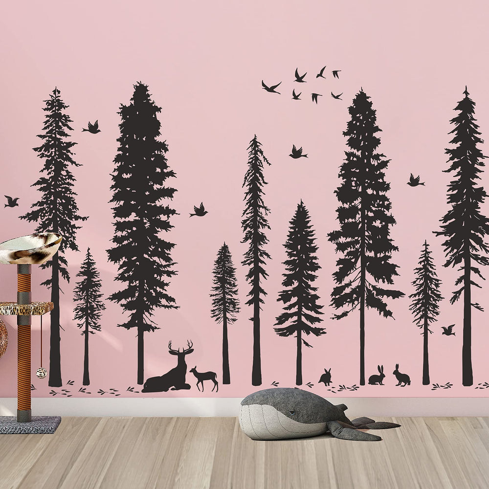 Buiory forest scene wall decal with various elements for a layered nature look.