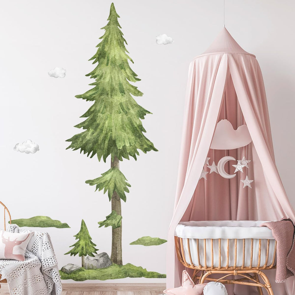 Buiory watercolor woodland decal suited for nursery decor.