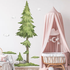 Buiory watercolor woodland decal suited for nursery decor.