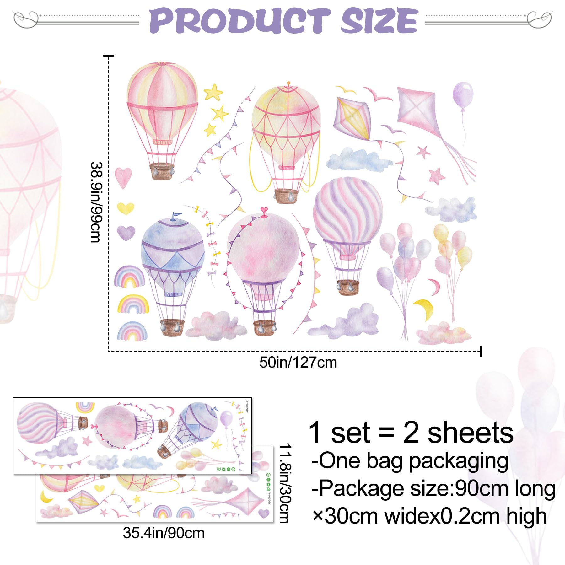 Buiory wall decal featuring clouds and balloons for playful kids room