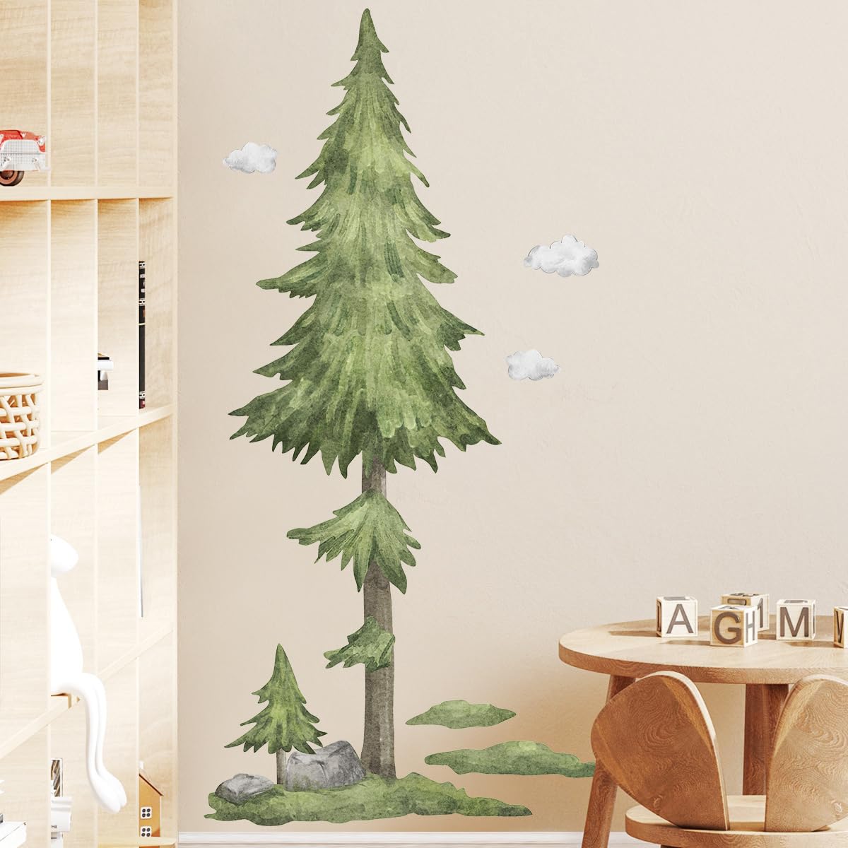 Buiory woodland trees wall art creates classroom ambiance.