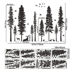 Buiory woodland tree decal closeup showing pine trees and birds.