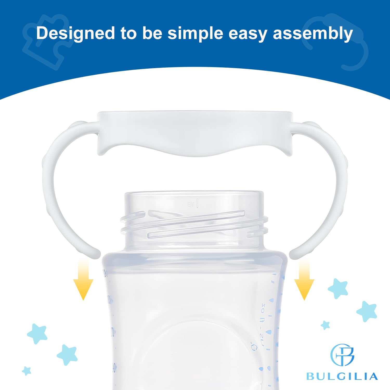 BULGILIA handles support independent feeding while baby holds a familiar bottle.