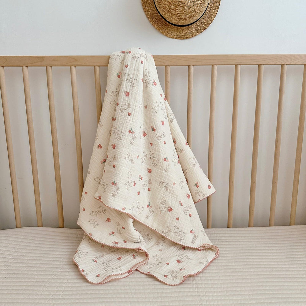 BuLuTu bunny pattern baby blanket on crib, soft and cozy