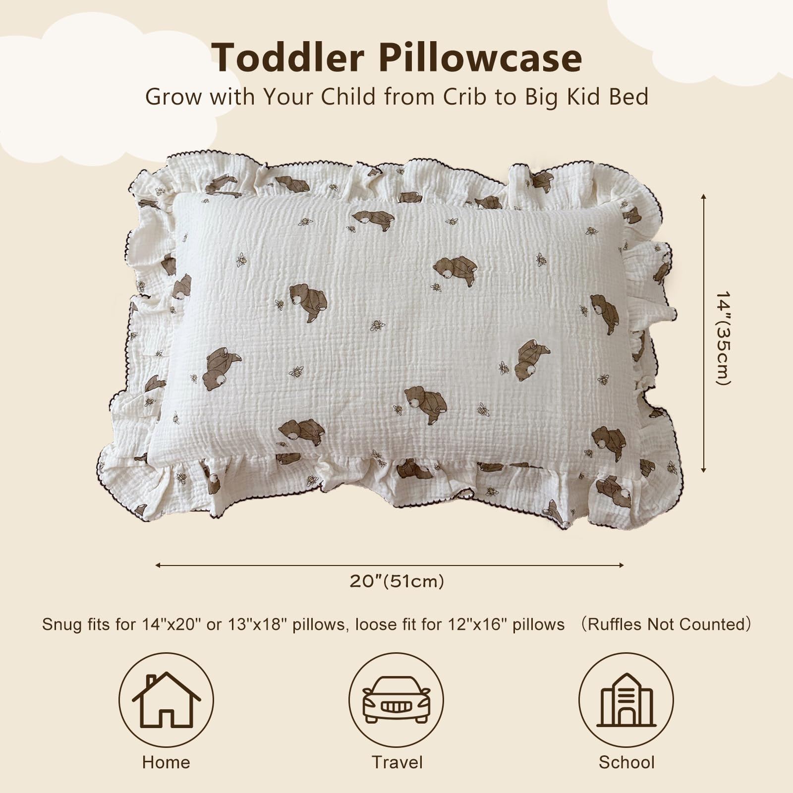 BuLuTu bear bee pattern pillowcase adds playful decor and comfort for bedtime