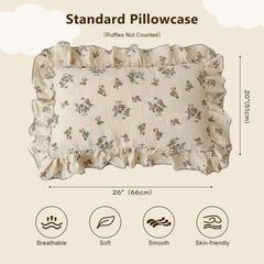 BuLuTu blue floral muslin pillowcase 26x20 keeps standard pillow cozy and easy to wash.