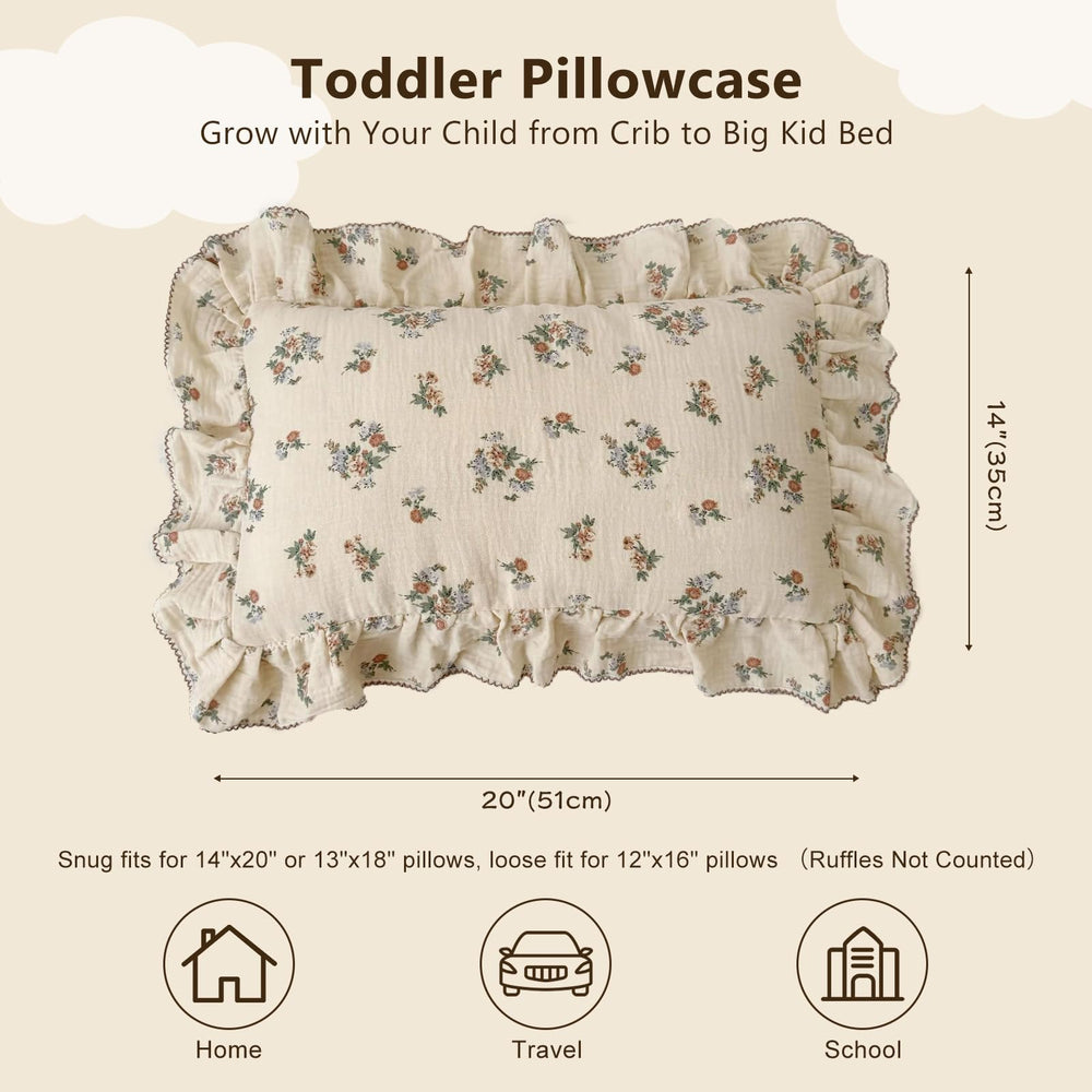 BuLuTu blue floral toddler pillowcase 26x20, breathable fabric for all nights