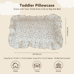 BuLuTu toddler pillow cover with blue flowers and ruffles, enveloped closure.