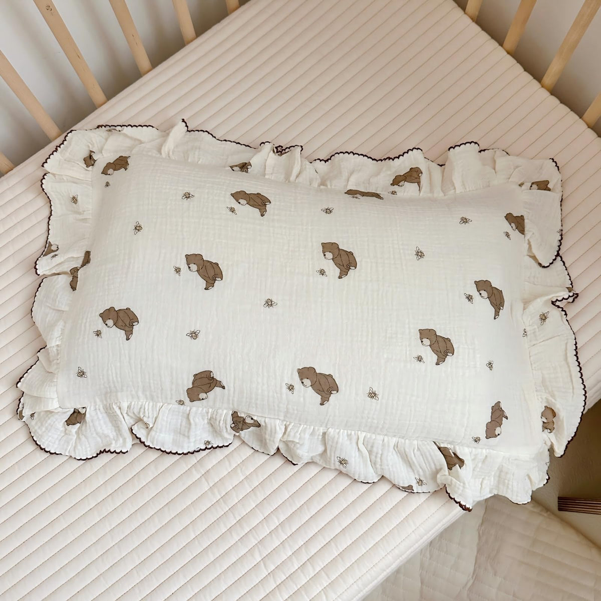BuLuTu cartoon bear muslin pillowcase 20x26 for cozy kids' bed