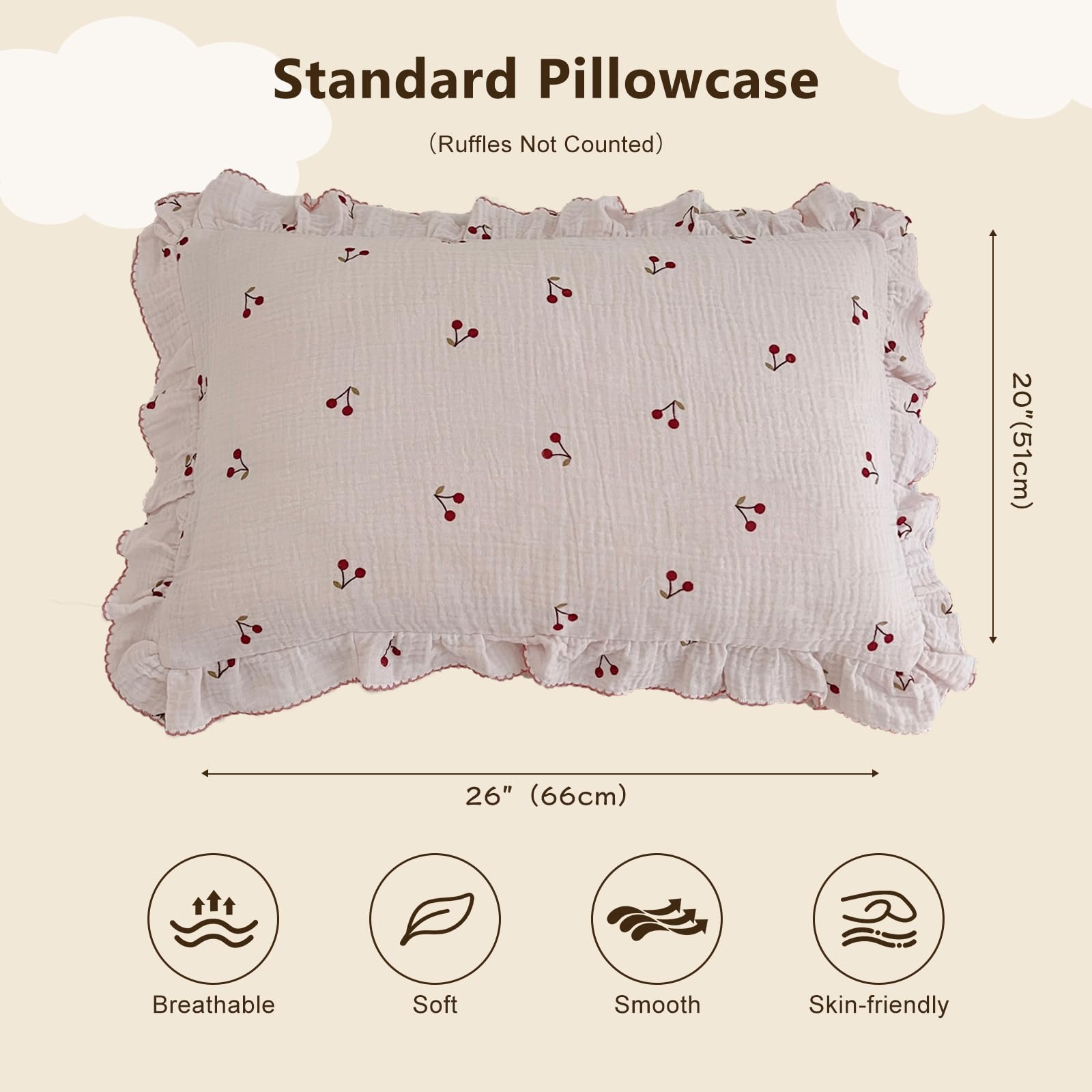 BuLuTu cherry-pattern kids pillowcase adds playful charm to a kid's room with a soft touch.