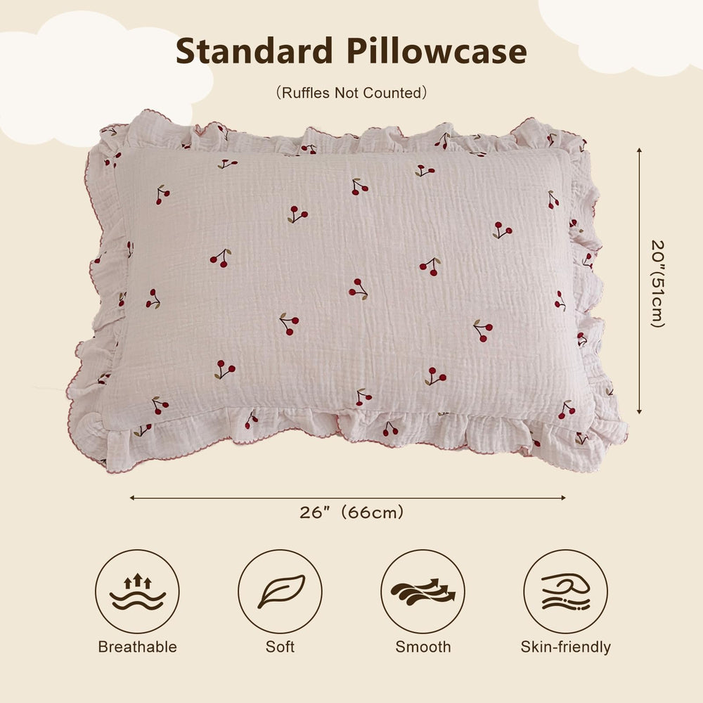 BuLuTu cherry-pattern kids pillowcase adds playful charm to a kid's room with a soft touch.