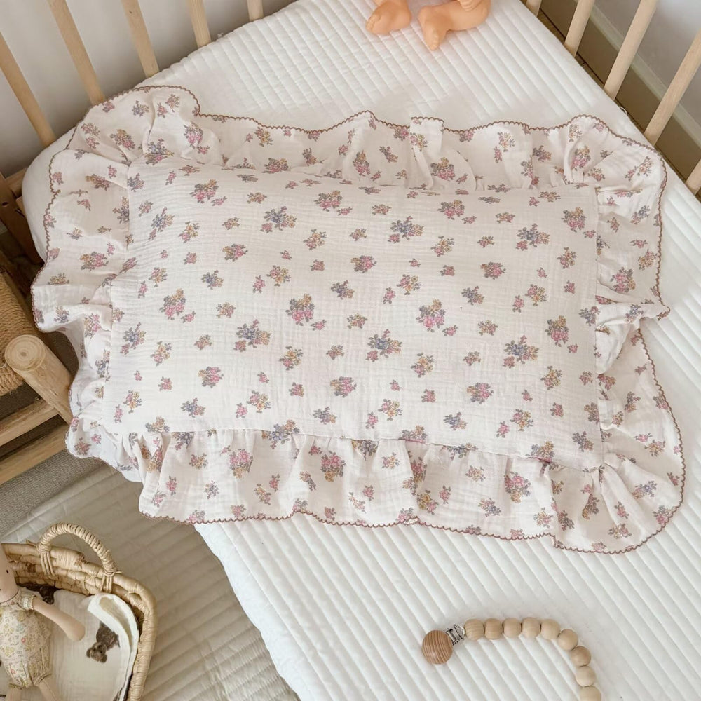 BuLuTu chic floral pillowcase with ruffles for 14x20 pillows, adds cozy nursery detail.