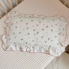 BuLuTu cotton muslin toddler pillowcase with ruffles in primrose pattern for gentle sleep