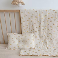 BuLuTu duck-pattern baby blanket: soft muslin texture for gentle skin comfort.