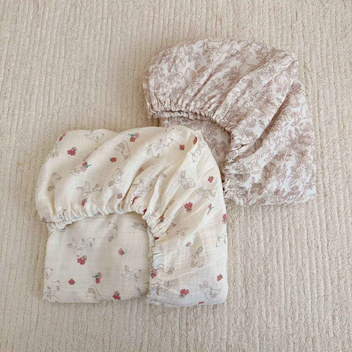 BuLuTu forest rabbit crib sheet on 52x28 mattress offers soft, breathable comfort.