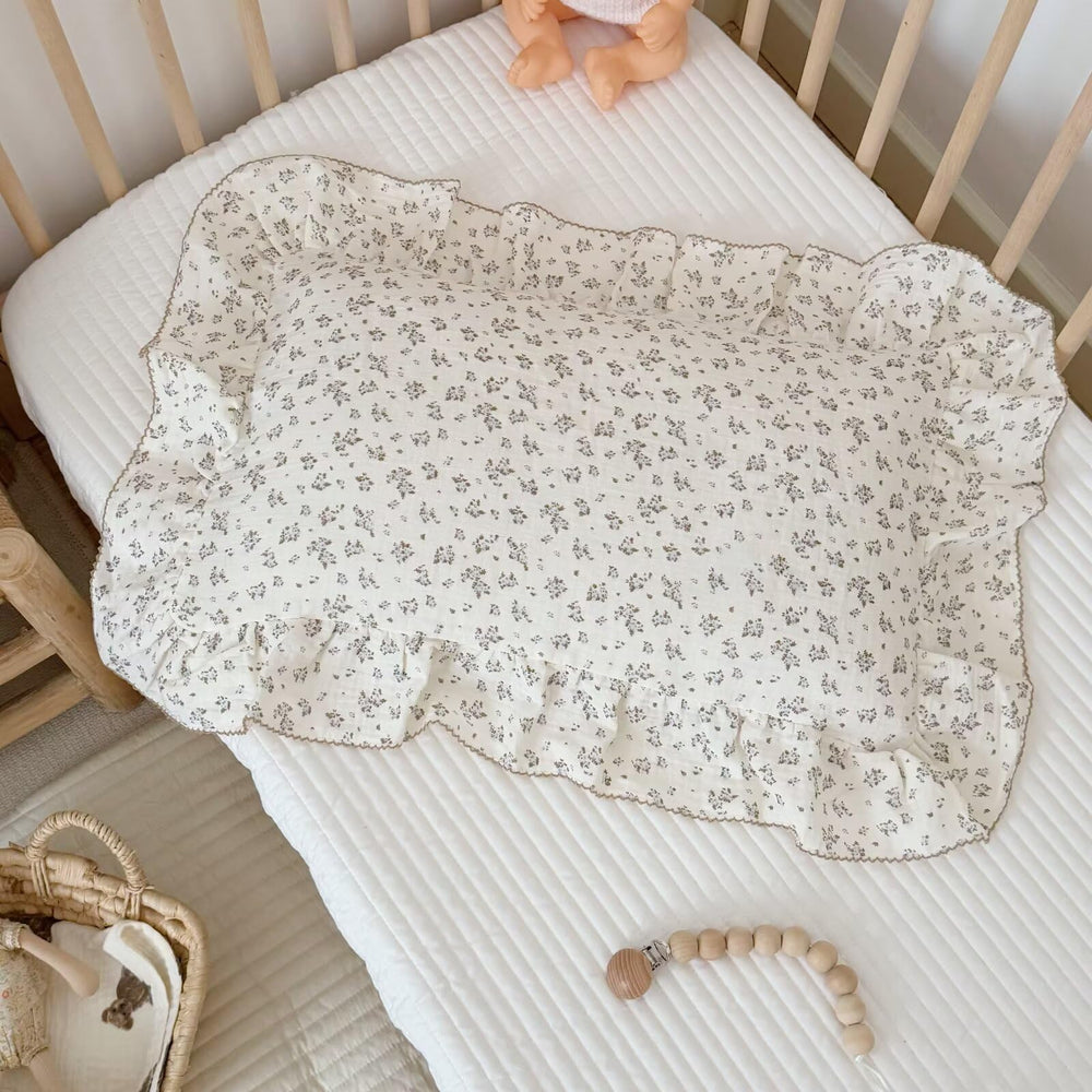 BuLuTu blue floral crib pillow case in gauze muslin, soft and breathable.