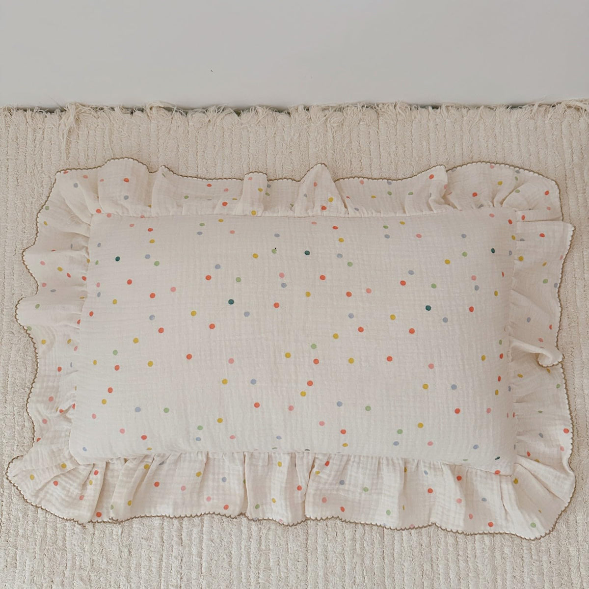 BuLuTu kids pillowcase with colorful dots adds playful decor while gentle muslin feels soft on delicate skin.