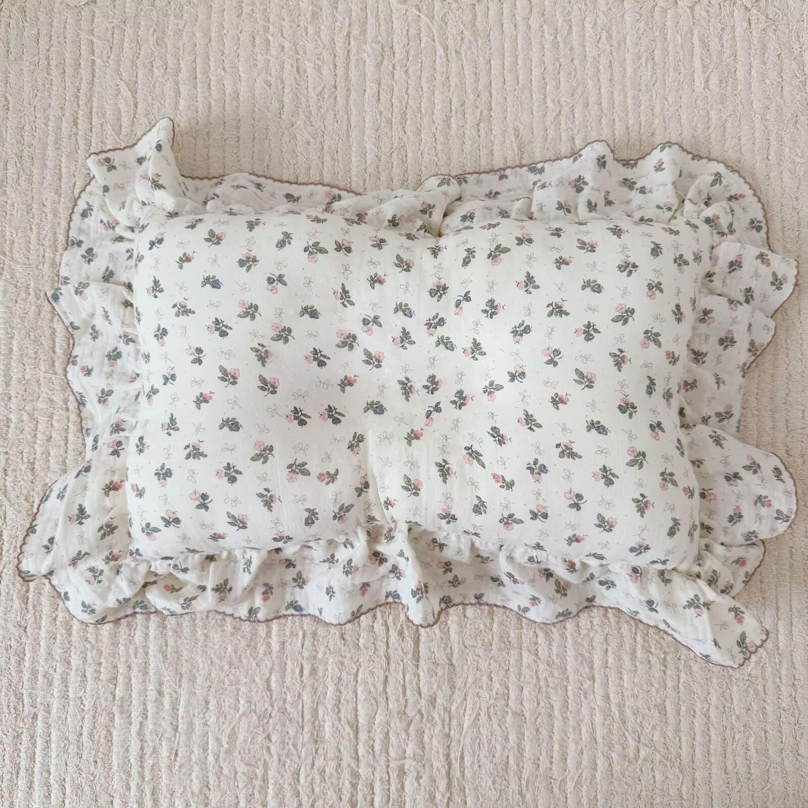 Nursery decor: BuLuTu pillowcase adds charm with pink bellflower print.