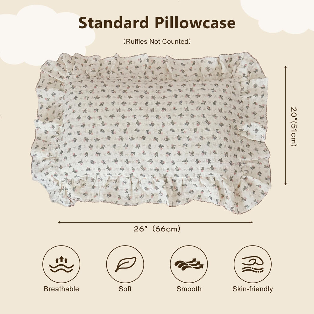 Close-up shows two-layer muslin and durable stitching on BuLuTu pillowcase for daily wear.