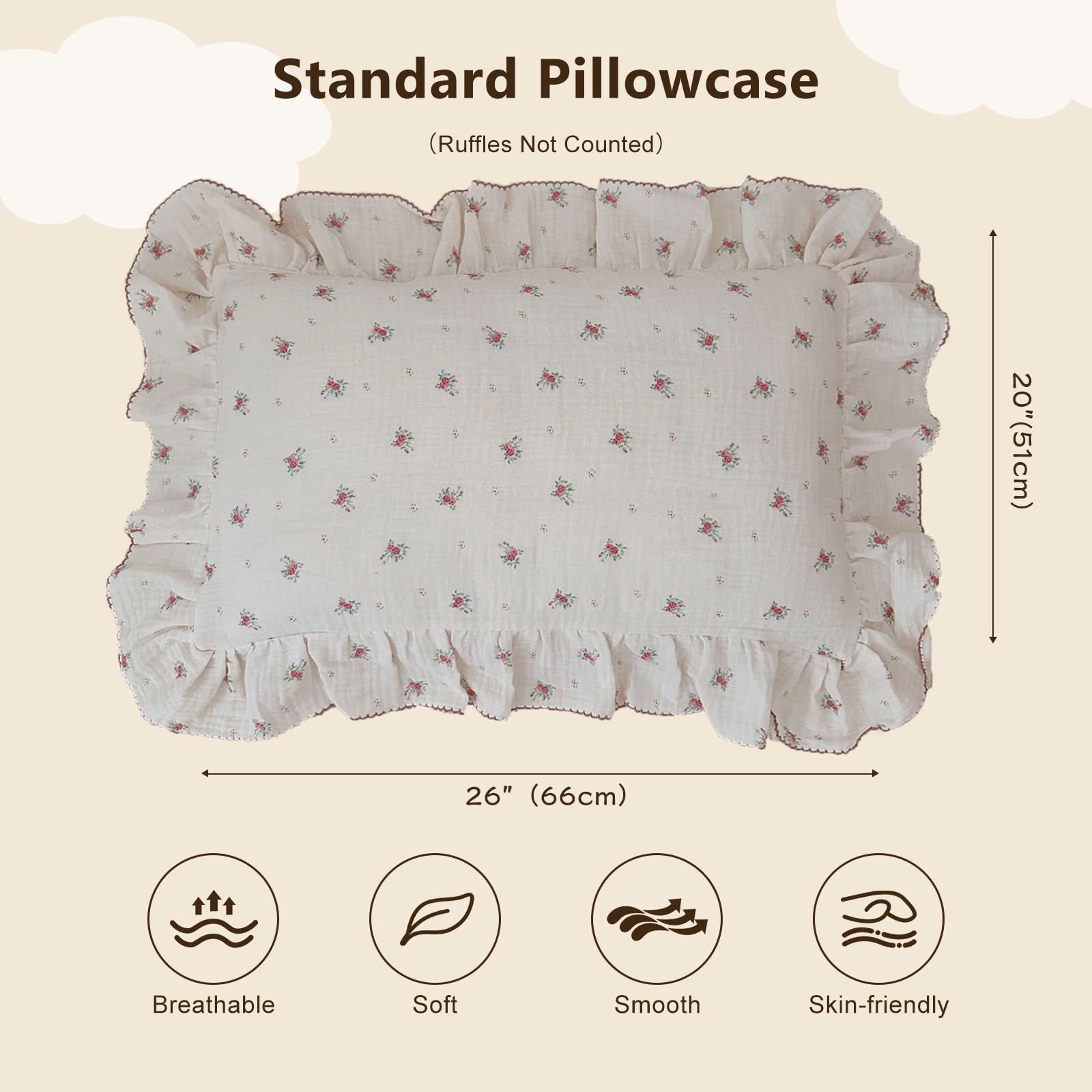 BuLuTu muslin pillowcase closeup shows delicate weave and skin-friendly fabric.
