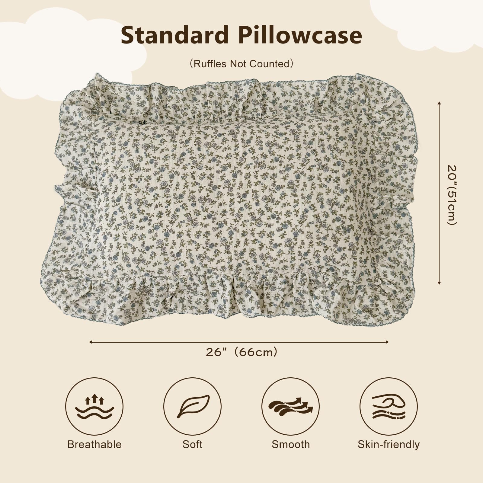 BuLuTu muslin pillowcase close-up showing breathable fabric for comfortable sleep.