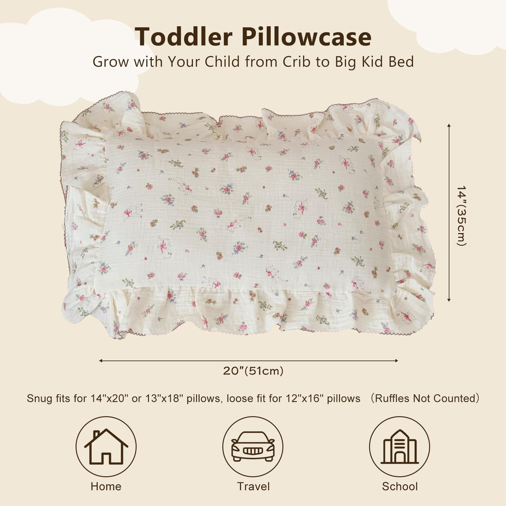 BuLuTu crib-size 14x20 pillowcase featuring pink flower and sheep pattern, ideal for toddlers.