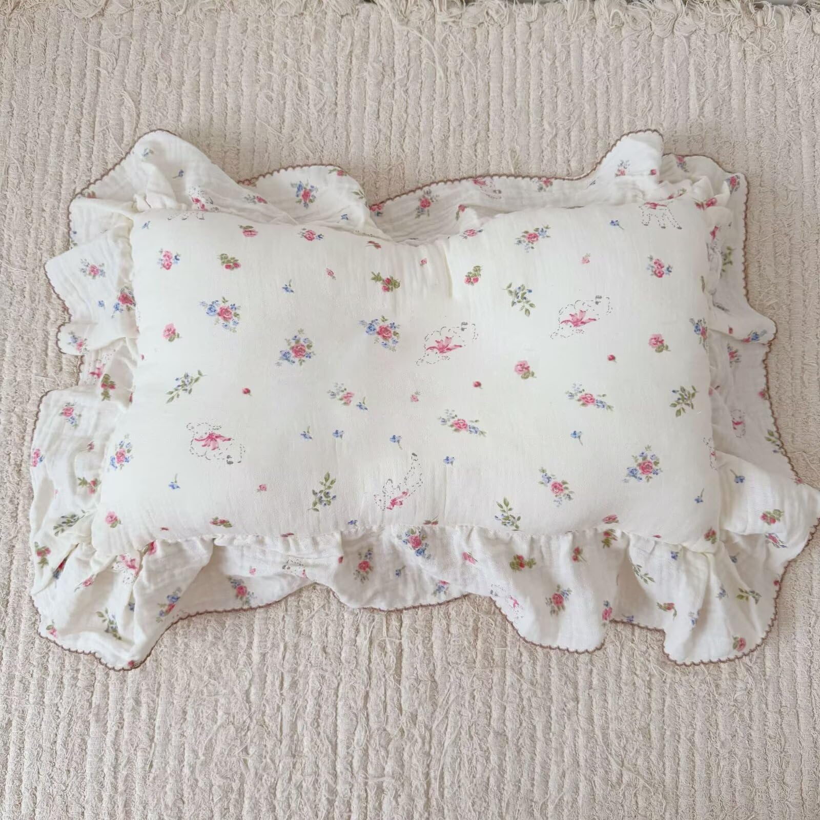 BuLuTu pink flower and sheep pattern with ruffles enhances nursery decor.