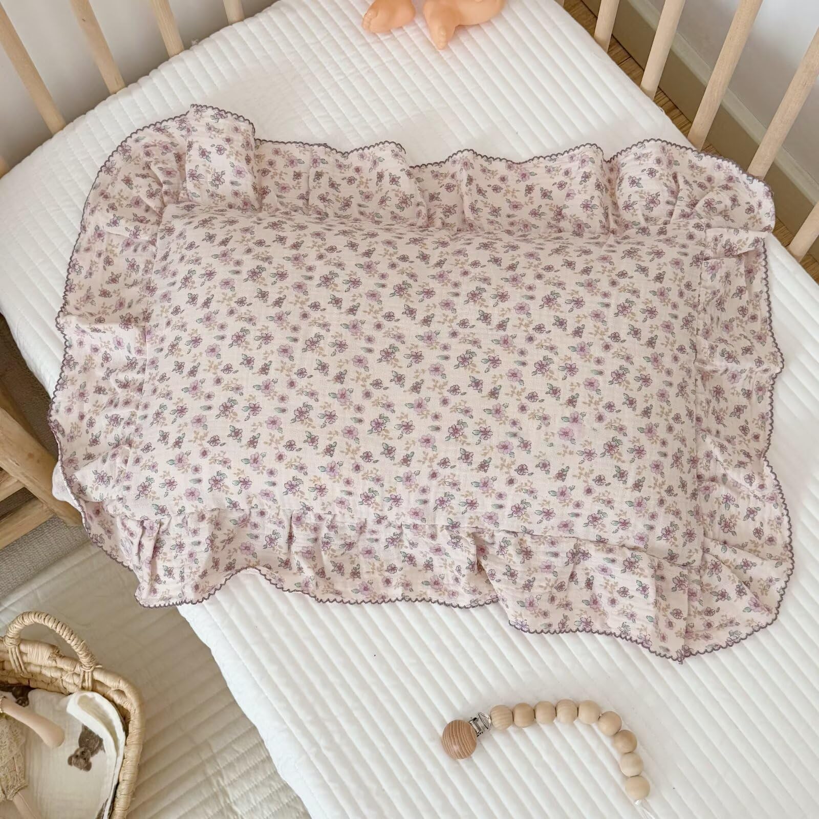 BuLuTu purple flower print kids pillow case 20x26 with soft muslin for comfy nights
