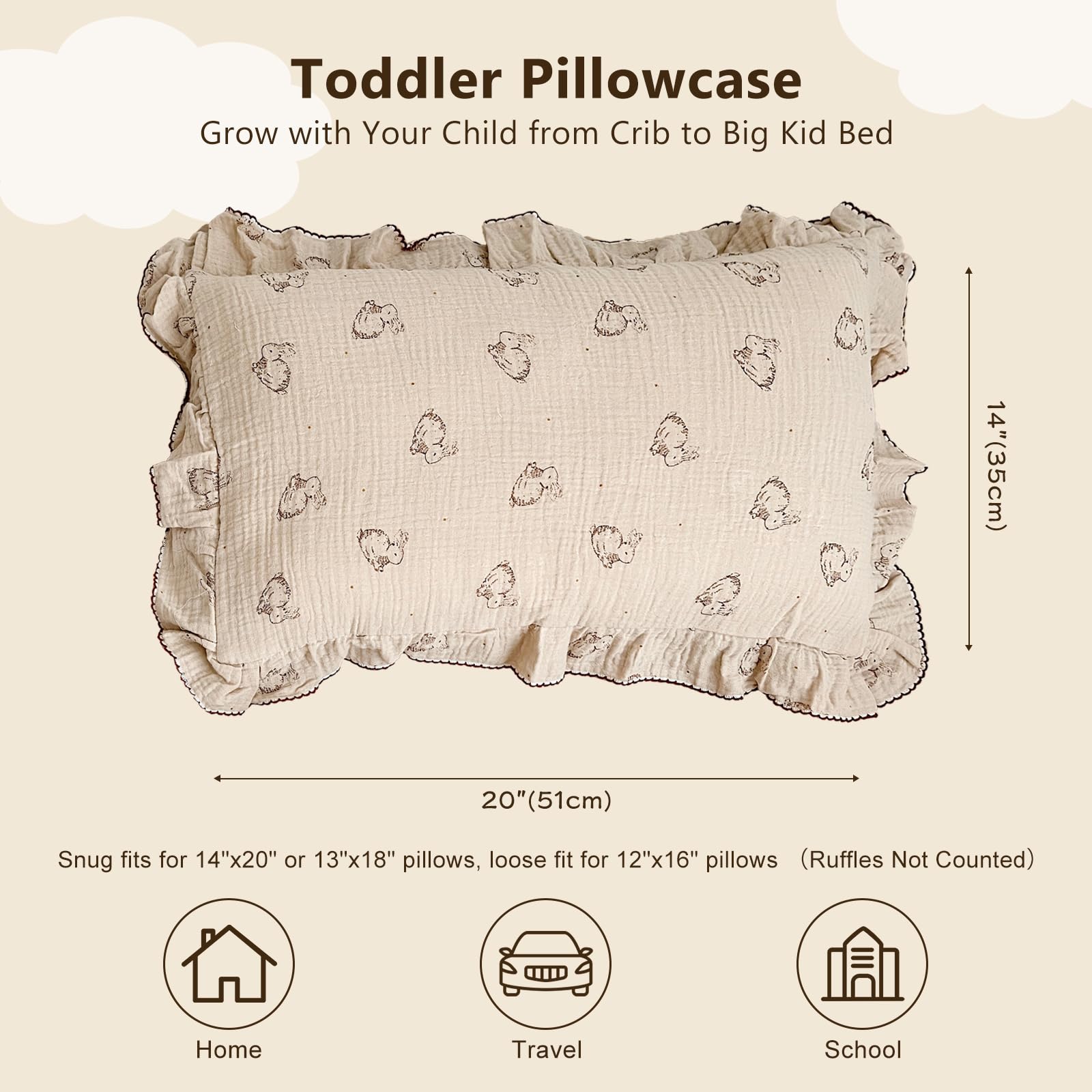 BuLuTu rabbit pattern pillowcase adds playful charm for kids' nursery.