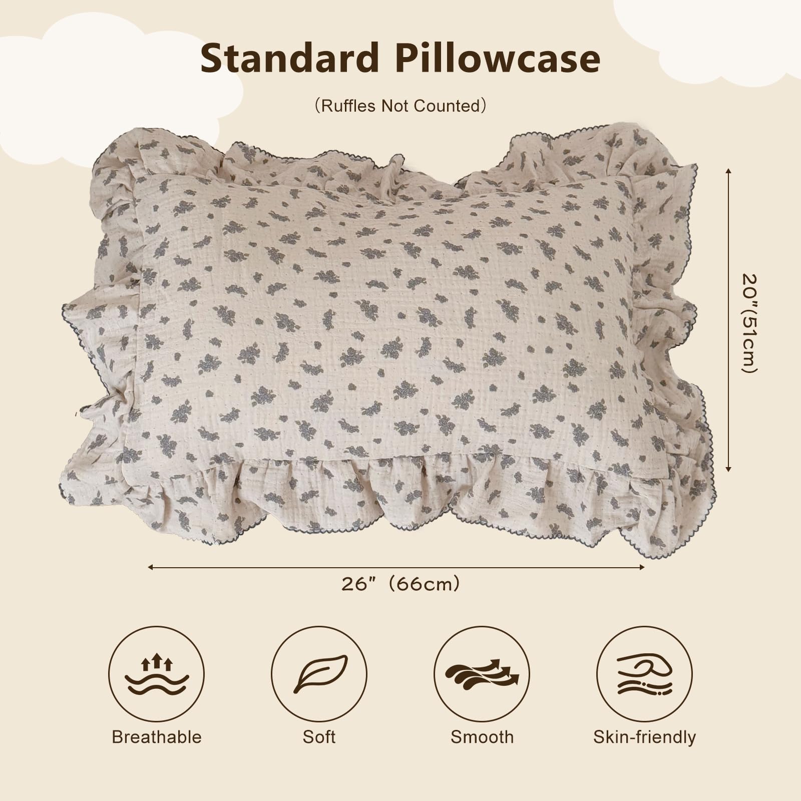 BuLuTu ruffled-edge design pillowcase adds decorative detail for cozy bedding