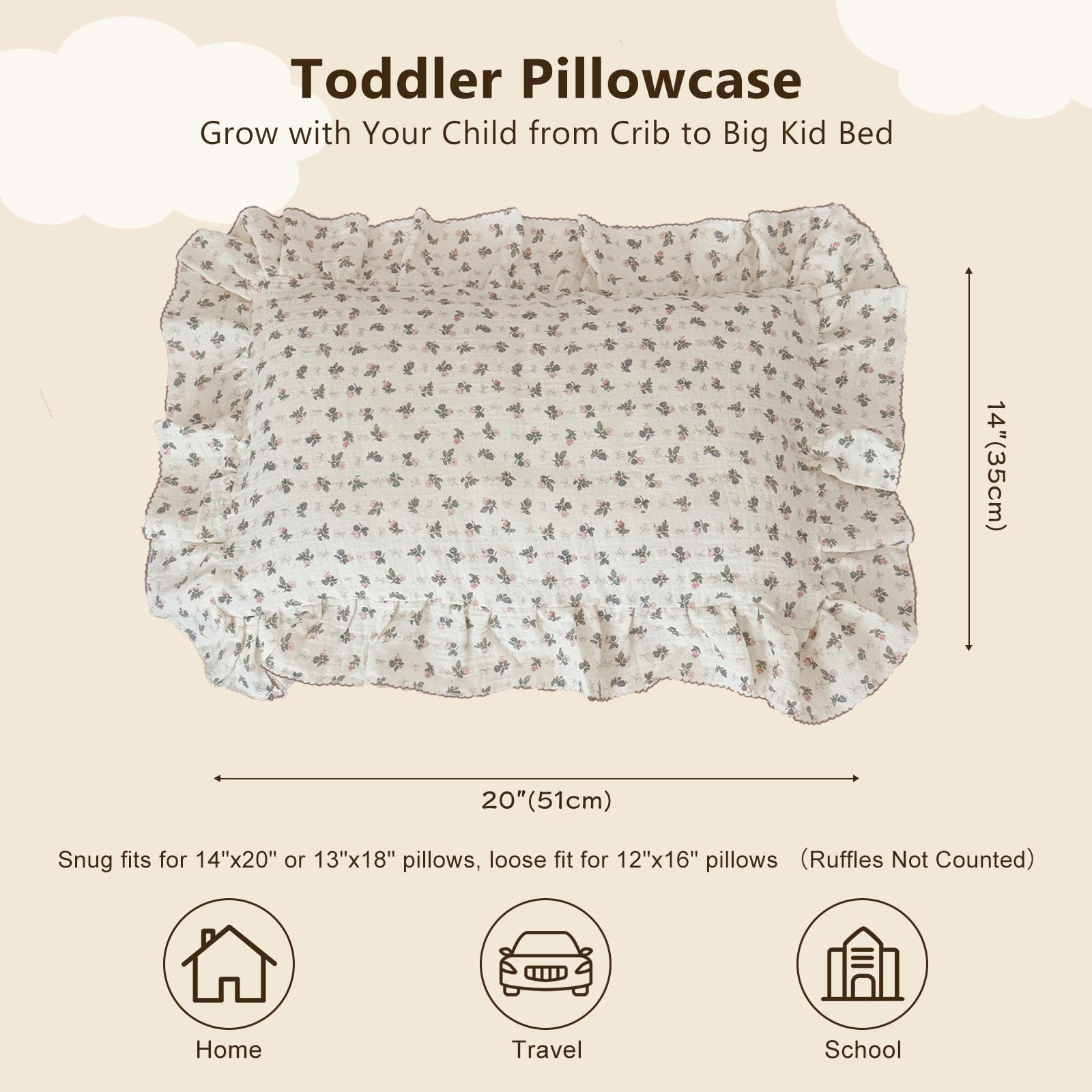 BuLuTu pillowcase with ruffles adds playful texture for nursery decor.