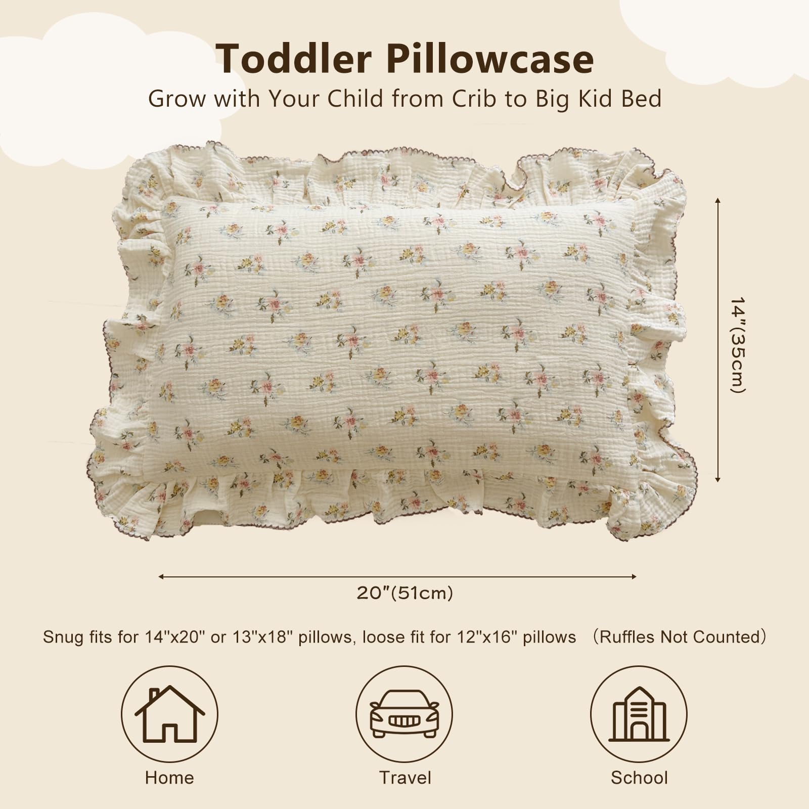 BuLuTu soft muslin pillowcase with animal prints for crib decor