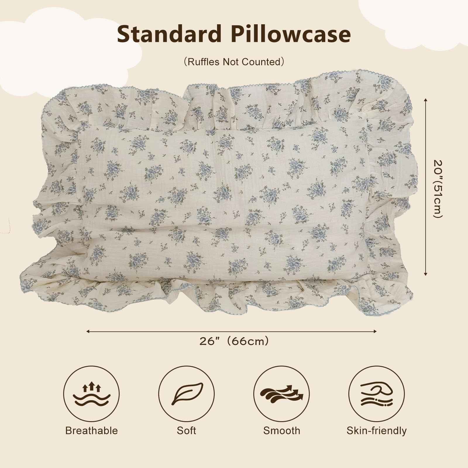 BuLuTu toddler standard 26x20 pillowcase in blue floral, ideal for kids' beds.