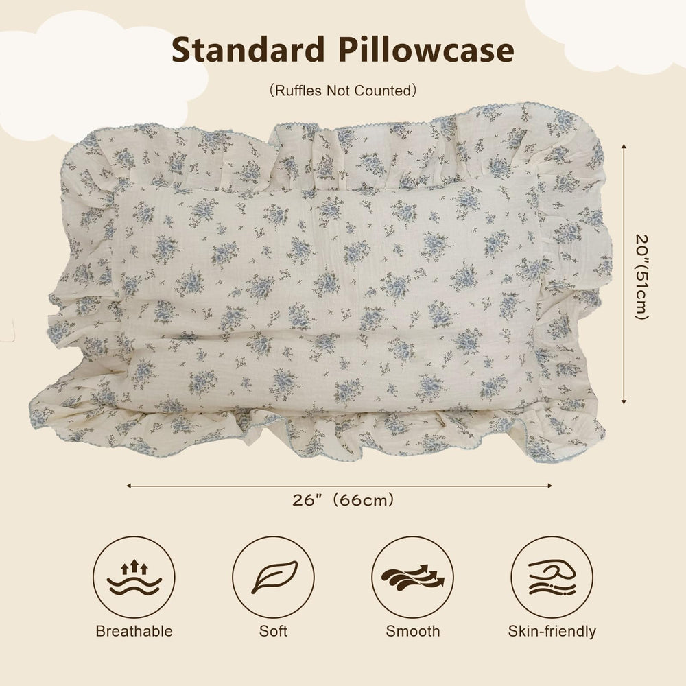 BuLuTu toddler standard 26x20 pillowcase in blue floral, ideal for kids' beds.