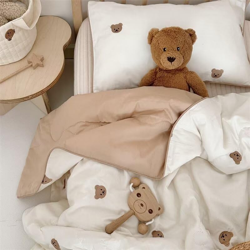 BuLuTu bear-pattern washed cotton toddler quilt for cozy nursery decor and comfy naps.