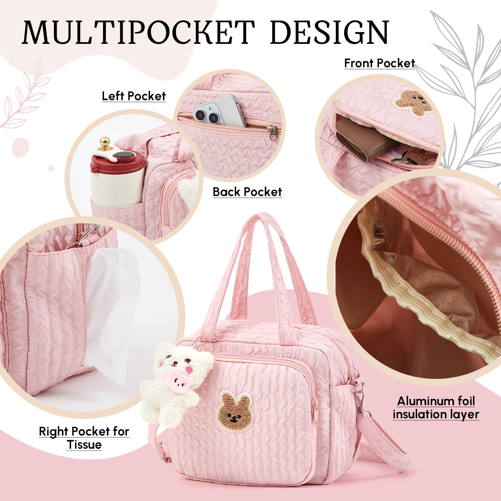 Bulyoou pink tote side view highlighting side pockets for easy access