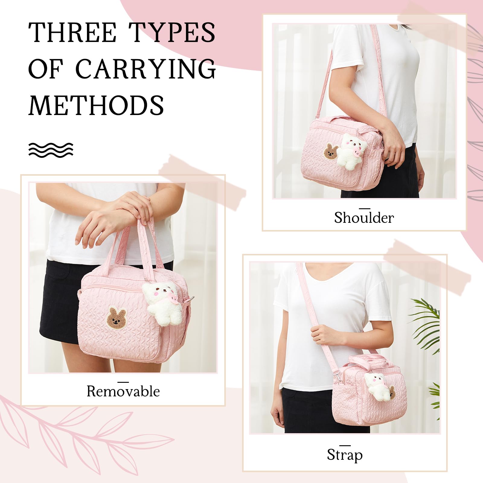 Bulyoou diaper bag pink with heat-resistant bottle pockets for warmth and safety