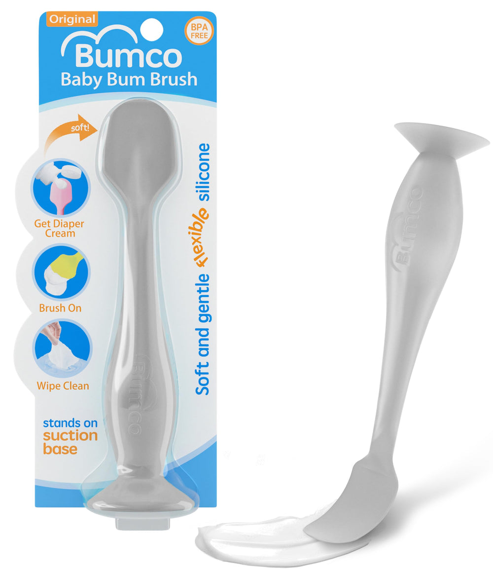 Bumco Bum Brush demonstrates soft silicone glide for smooth diaper cream application.