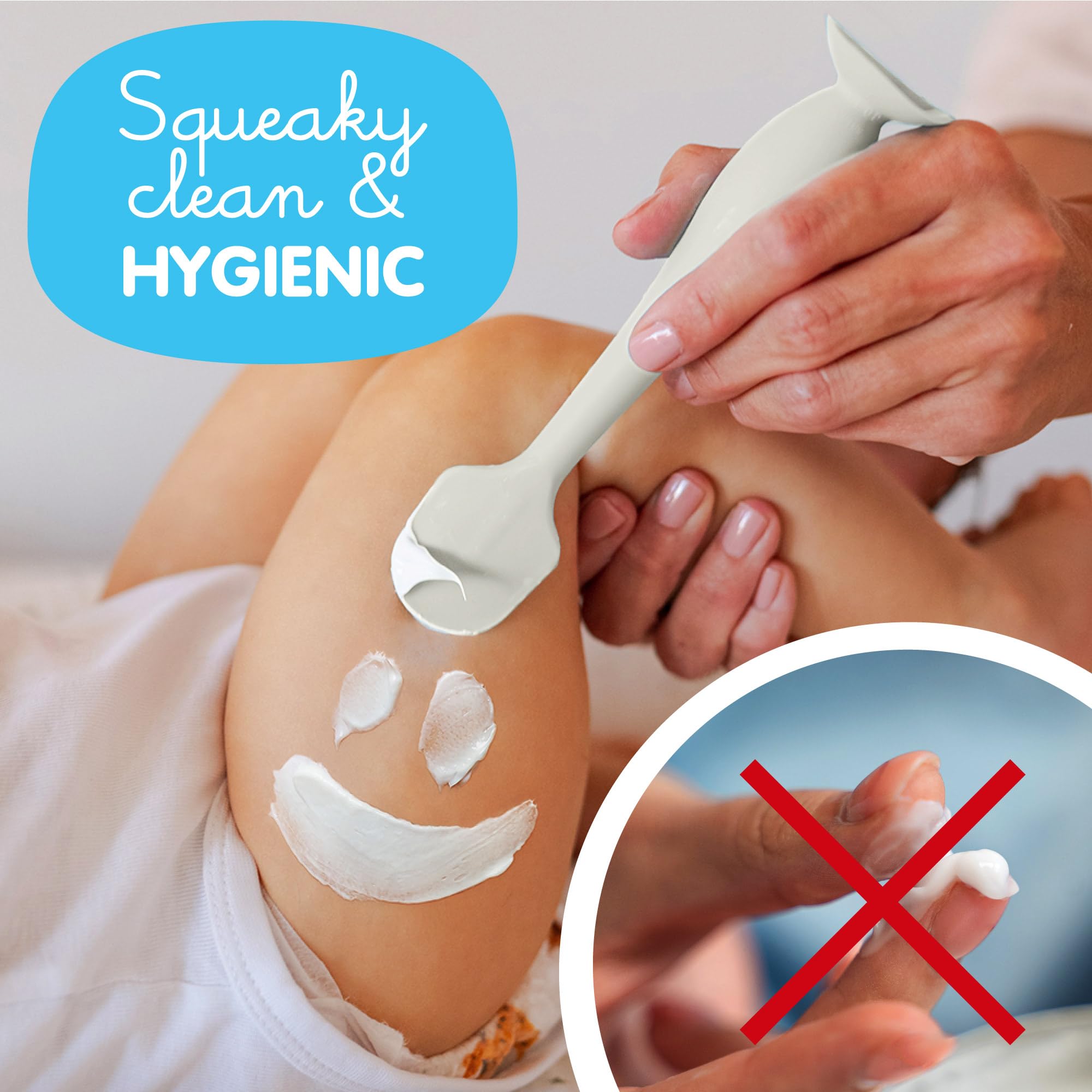 Bumco spatula shown for mess-free diaper changes.
