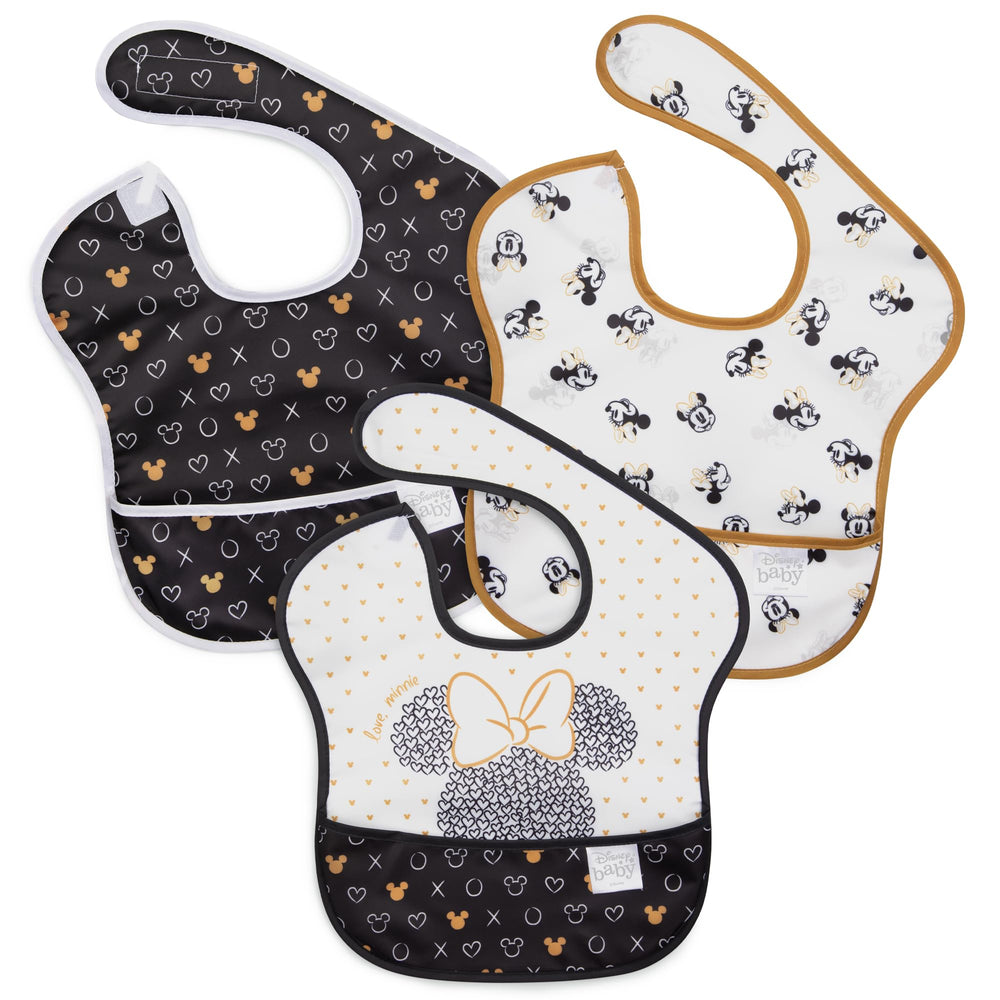 Bumkins Disney Minnie bib front view with iconic Minnie icon for mess-free meals.